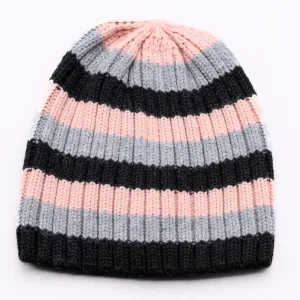 1, 2, 3.  GO! Jumbo Rib Trio Stripe Pure Merino Wool Beanie - Crumble