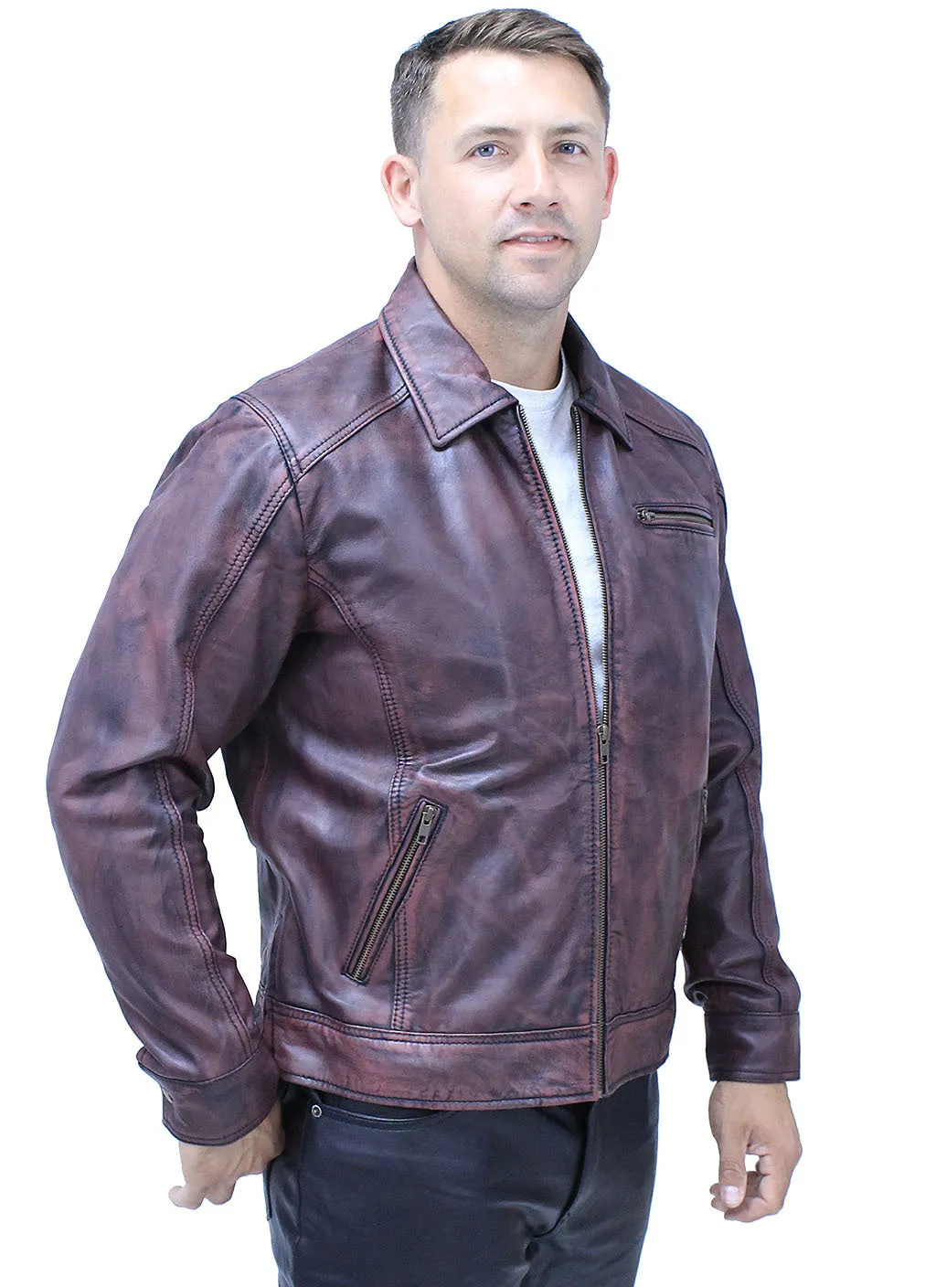 1950's Burgundy Distressed Leather Jacket w/CC Pockets #MA1959GR