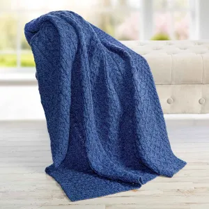 Aran Fisherman Honeycomb Blanket- Blue