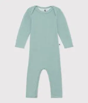 Baby Long Bodysuit in Cotton/Wool - Green