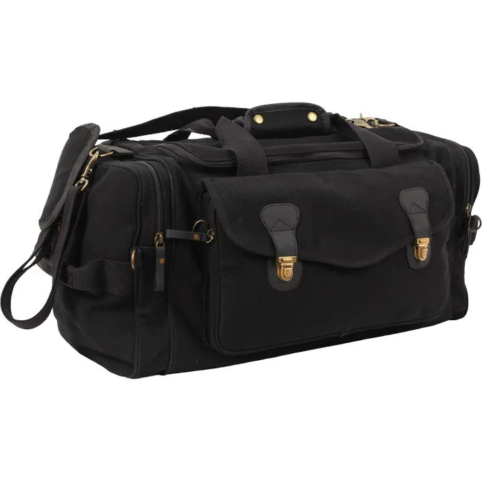 Black - Long Weekend Travel Bag with Leather Accents - Canvas