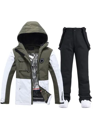 Colorblock Men Ski Jacket & Bib Pants