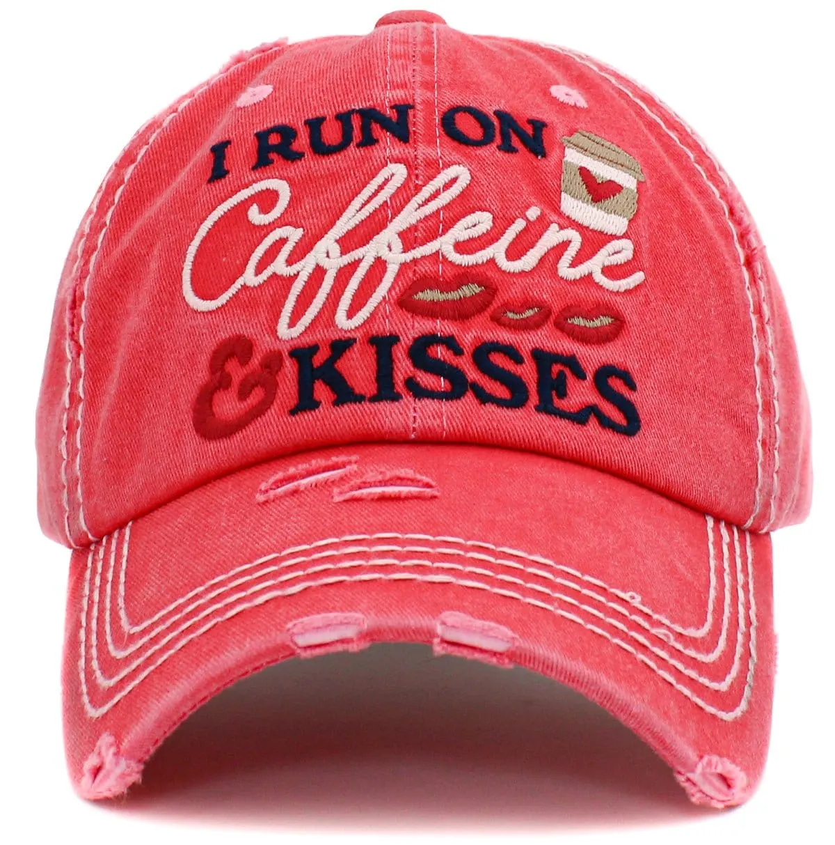 KBV1439 "I Run On Caffeine & Kisses" Washed Vintage Ballcap