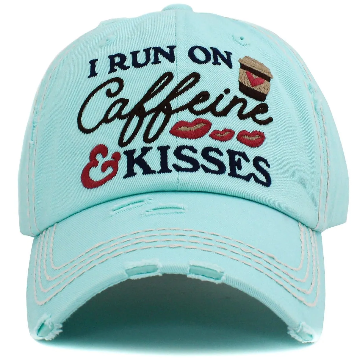 KBV1439 "I Run On Caffeine & Kisses" Washed Vintage Ballcap