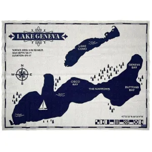 Lake Geneva Map Wool Throw Blanket