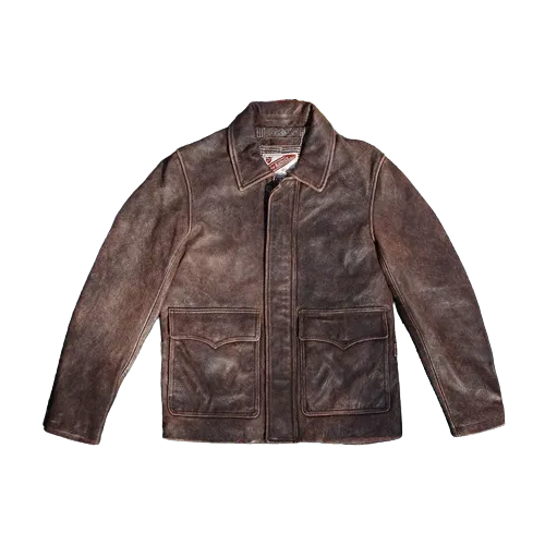 Men's Distressed Roughneck Oil Driller Leather Jacket