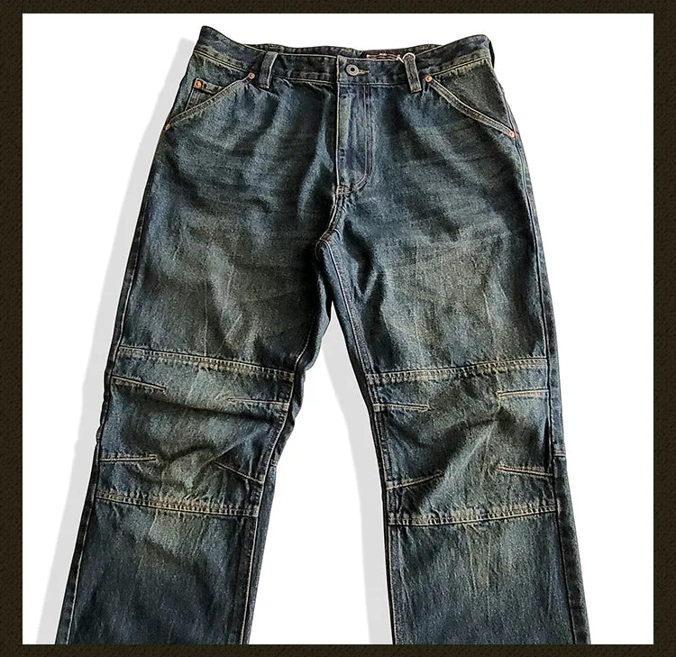 Men's Distressed Whiskers Jeans Dark Blue