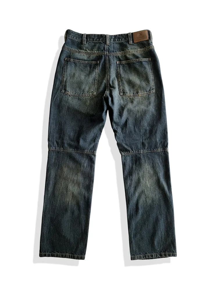 Men's Distressed Whiskers Jeans Dark Blue