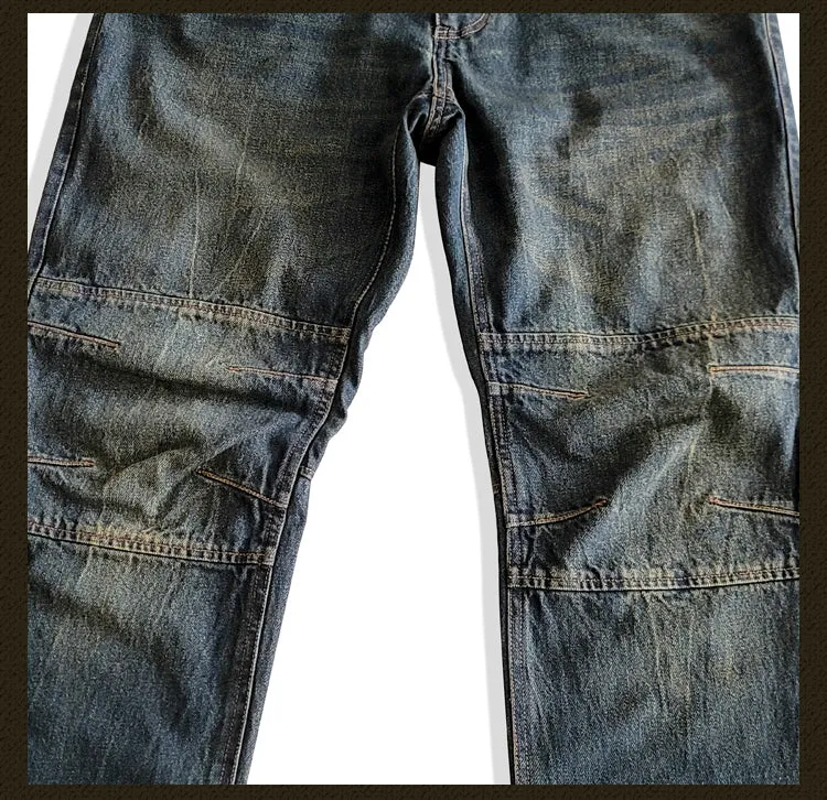 Men's Distressed Whiskers Jeans Dark Blue