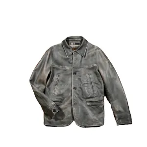 Men's Indigo Leather Car Coat