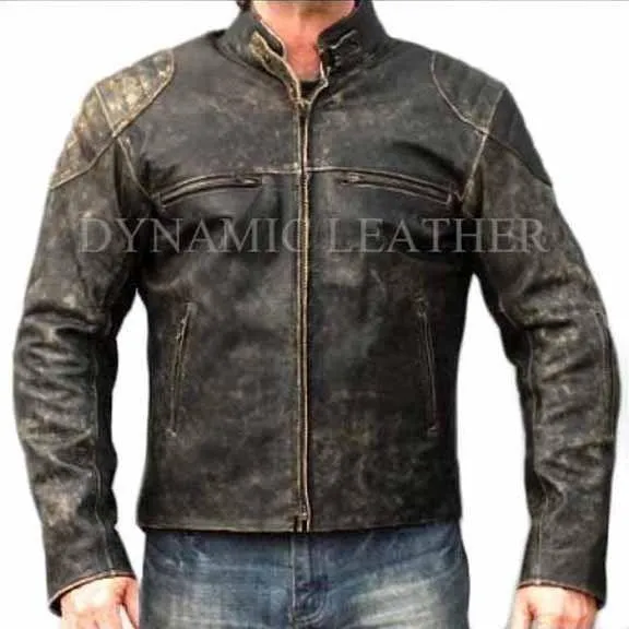 Mens Motorcycle Distressed Hooligan Leather Jacket Bikers Casual Fashion Vintage