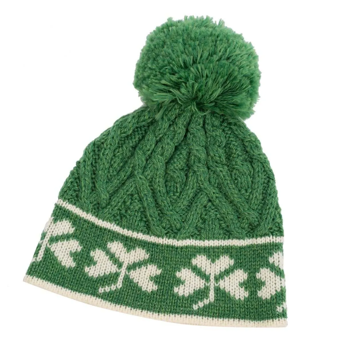 Merino Wool Shamrock Bobble Aran Hat