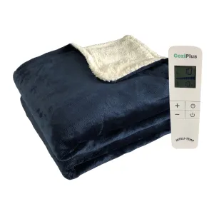 Navy Flannel Sherpa Heated Throw INTELI-TEMP