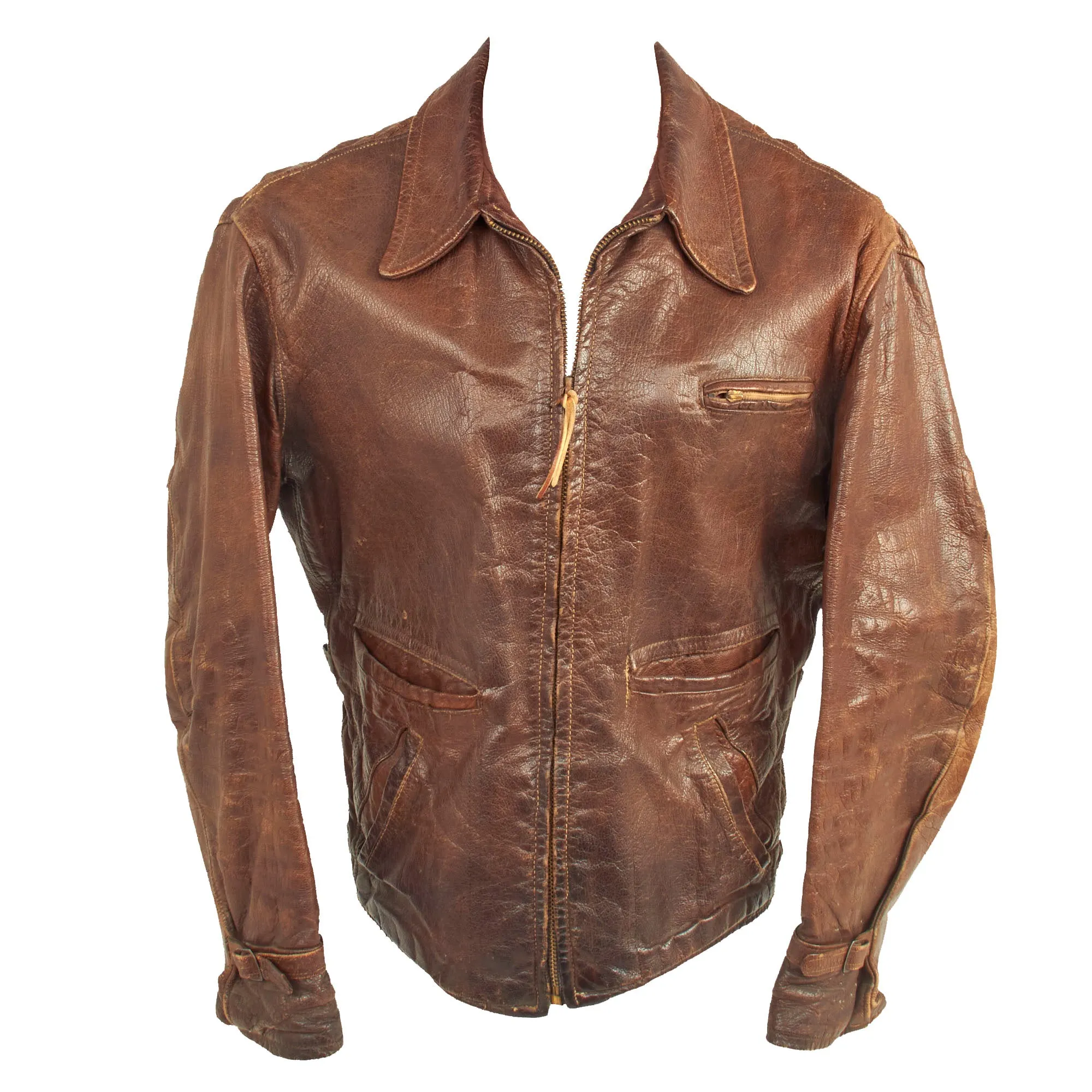 Original U.S. WWII British Made A-2 Style 20th Combat Fighter Squadron, 8th Air Force Painted Leather Motorcycle Jacket