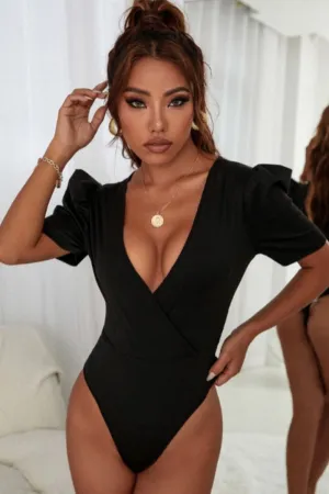 Puff Sleeve Plunge Neck Bodysuit