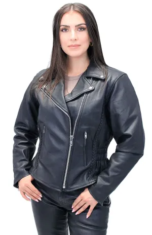 Road Angel - Ladies Black Leather Motorcycle Jacket #L265Z