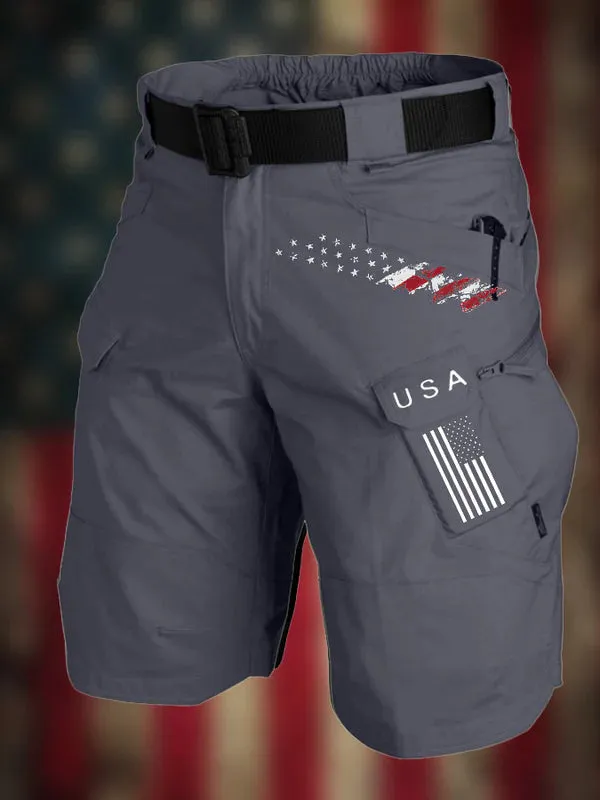 USA FLAG MULTIPLE POCKETS OUTDOOR CARGO SHORTS