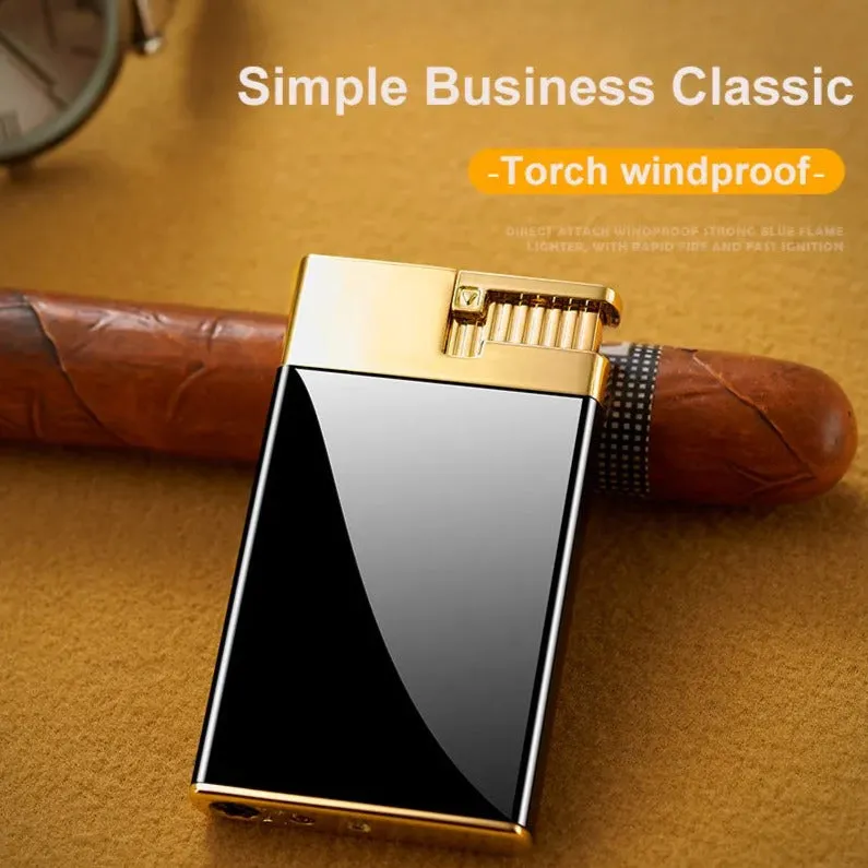 Vintage Inspired Metal Windproof Lighter - Refillable Butane Single Torch Lighter