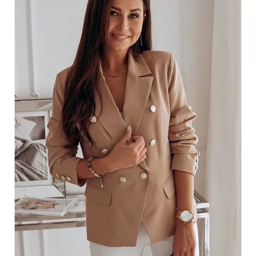 Women Blazer Top Long Sleeve V Neck Button Casual Blazers