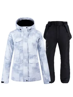 Women Hooded Snowboard Ski Jacket & Bib Pants