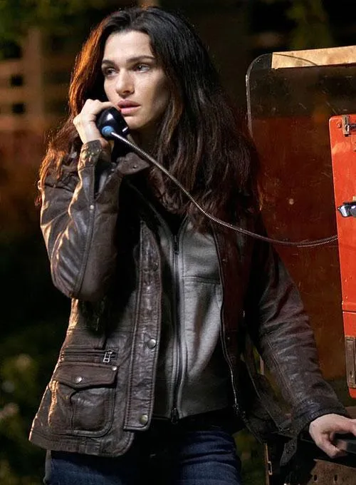 WOMENS DISTRESSED BROWN RACHEL WEISZ THE WHISTLEBLOWER LEATHER MID LENGTH JACKET